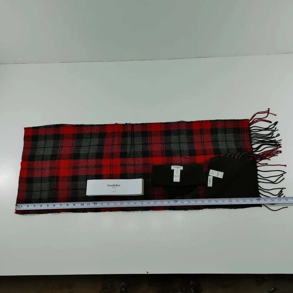 Goodfellow‎ & Co Eco Plaid Scarf and Beanie Set Red Black Gray One Size